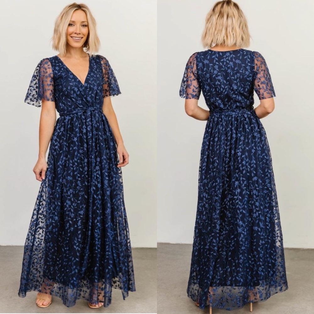 Baltic Born Marseille Embossed Maxi Dress Blue Size Medium